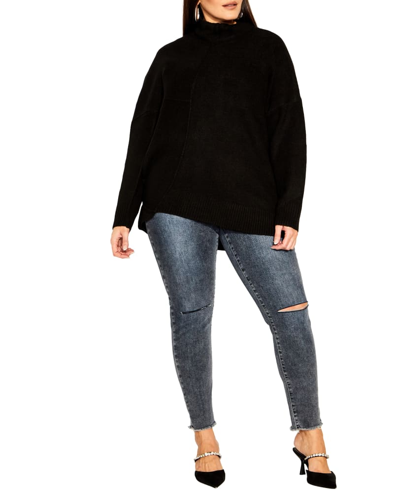 Front of a model wearing a size S JUMPER EMILY in Black by City Chic. | dia_product_style_image_id:317908